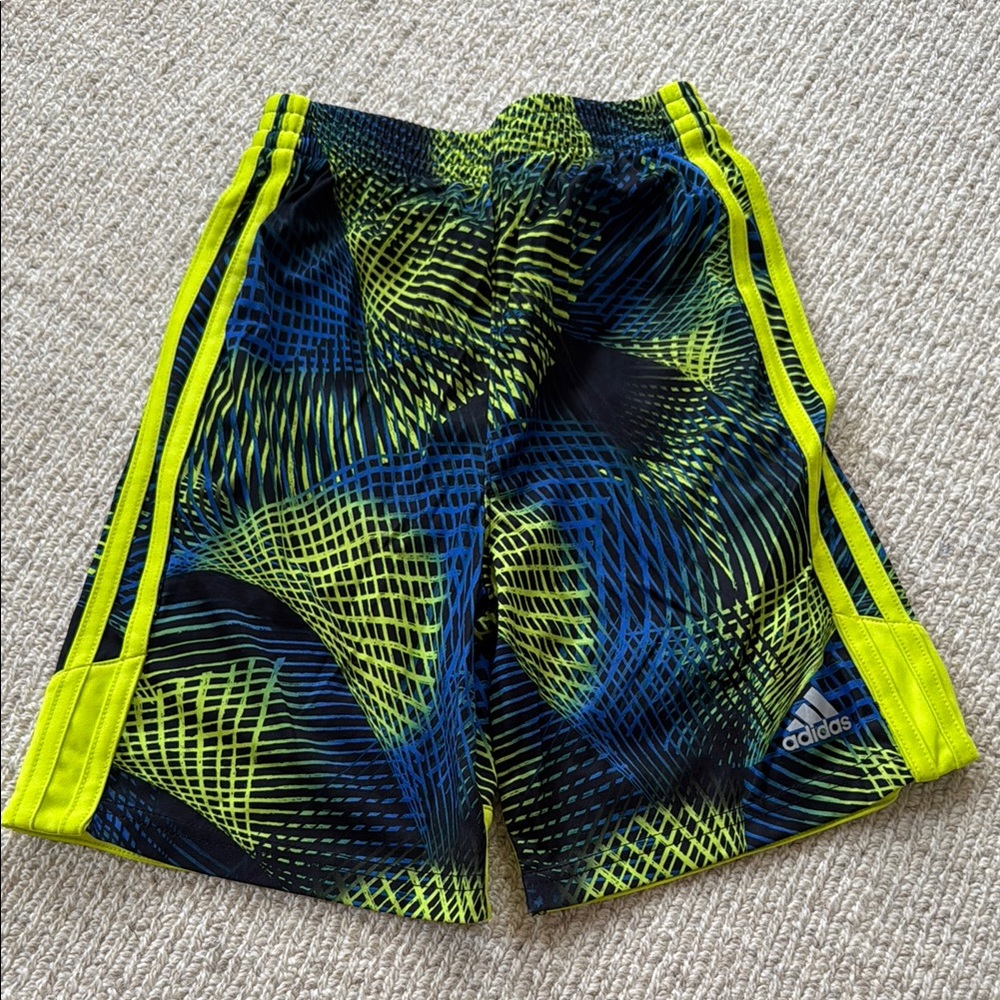 Adidas Neon Yellow and Blue Patterned Shorts